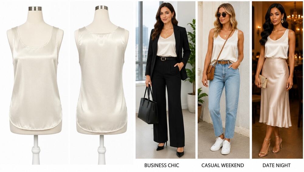 Executive Collection 100% Pure Silk Ivory Sleeveless Blouse | Luxury Tank Top